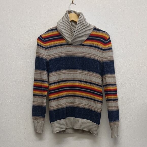 Sun + Stone Cozy Gray and Blue Turtleneck Sweater size small - Picture 2 of 6